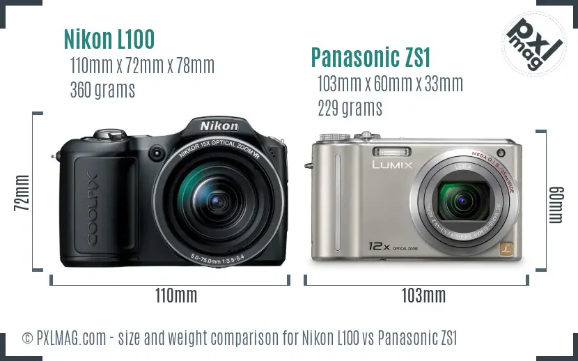 Nikon L100 vs Panasonic ZS1 size comparison