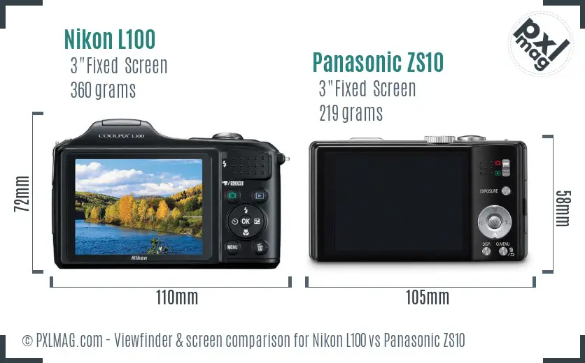 Nikon L100 vs Panasonic ZS10 Screen and Viewfinder comparison