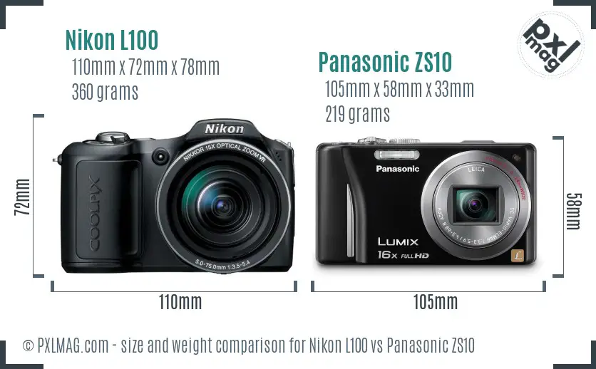 Nikon L100 vs Panasonic ZS10 size comparison