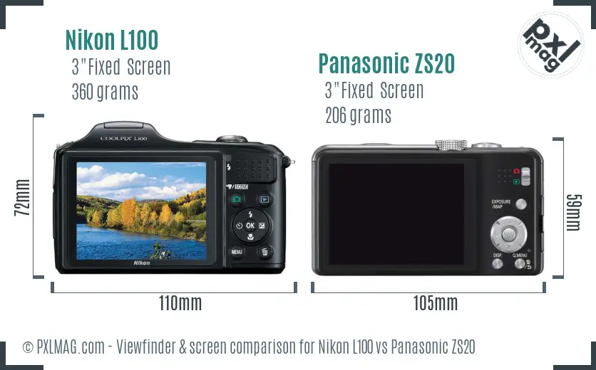 Nikon L100 vs Panasonic ZS20 Screen and Viewfinder comparison