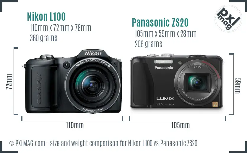 Nikon L100 vs Panasonic ZS20 size comparison