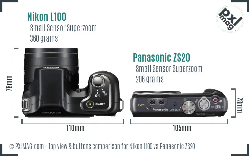 Nikon L100 vs Panasonic ZS20 top view buttons comparison