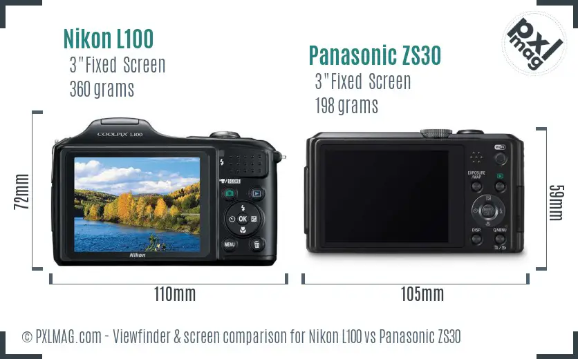 Nikon L100 vs Panasonic ZS30 Screen and Viewfinder comparison