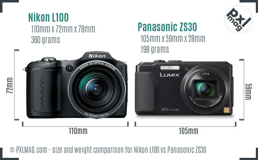 Nikon L100 vs Panasonic ZS30 size comparison