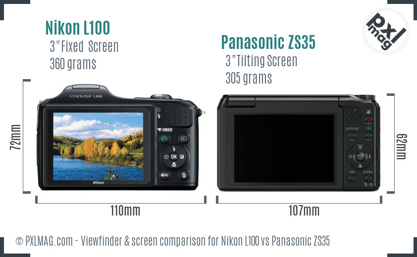 Nikon L100 vs Panasonic ZS35 Screen and Viewfinder comparison