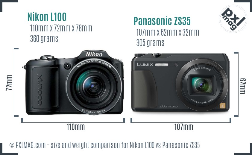 Nikon L100 vs Panasonic ZS35 size comparison