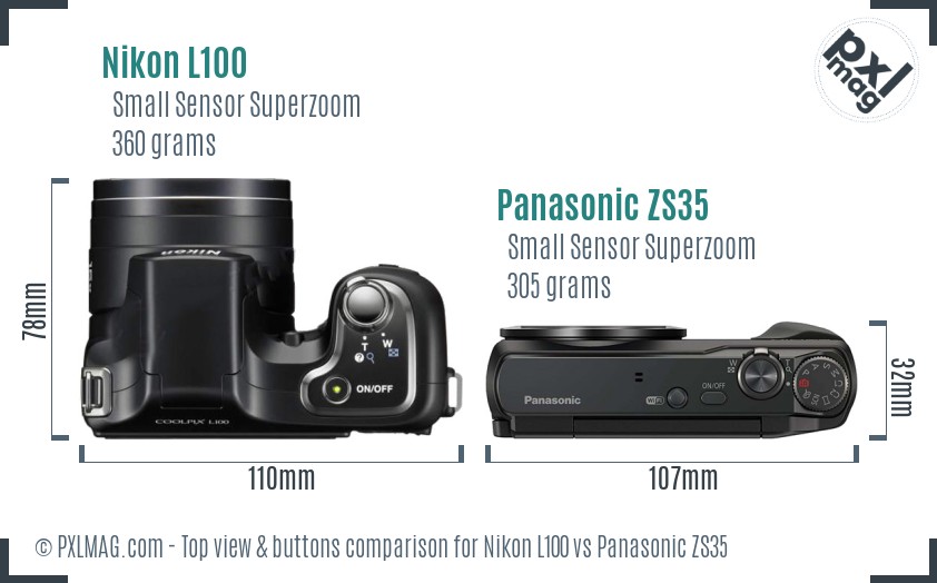 Nikon L100 vs Panasonic ZS35 top view buttons comparison