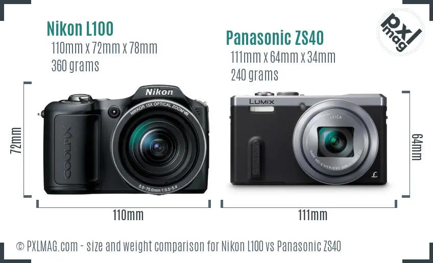 Nikon L100 vs Panasonic ZS40 size comparison
