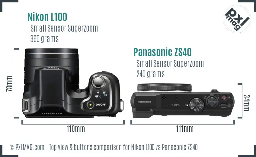 Nikon L100 vs Panasonic ZS40 top view buttons comparison