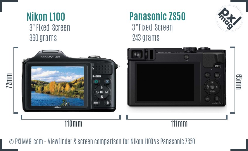 Nikon L100 vs Panasonic ZS50 Screen and Viewfinder comparison