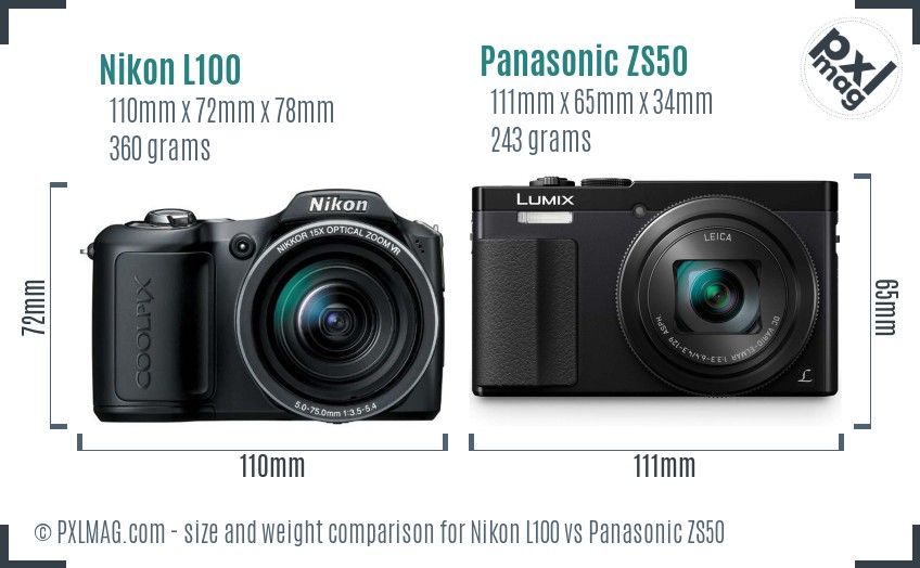 Nikon L100 vs Panasonic ZS50 size comparison Nikon L100 vs Panasonic ZS50 size comparison