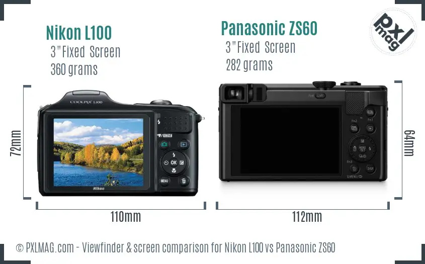 Nikon L100 vs Panasonic ZS60 Screen and Viewfinder comparison