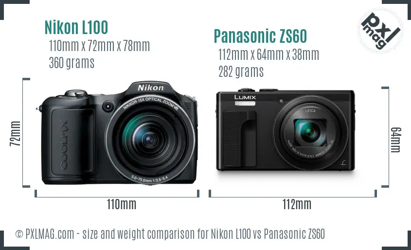 Nikon L100 vs Panasonic ZS60 size comparison