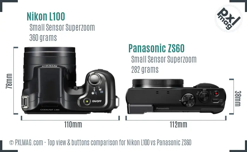 Nikon L100 vs Panasonic ZS60 top view buttons comparison