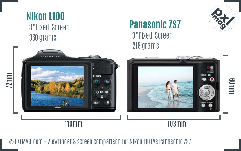 Nikon L100 vs Panasonic ZS7 Screen and Viewfinder comparison