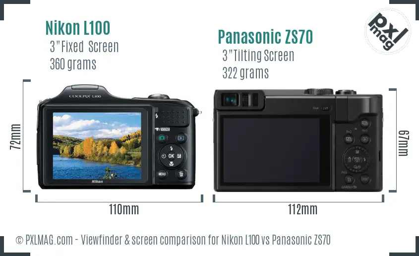 Nikon L100 vs Panasonic ZS70 Screen and Viewfinder comparison