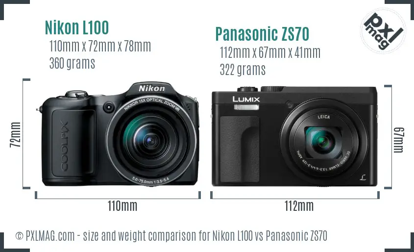 Nikon L100 vs Panasonic ZS70 size comparison