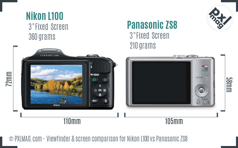 Nikon L100 vs Panasonic ZS8 Screen and Viewfinder comparison