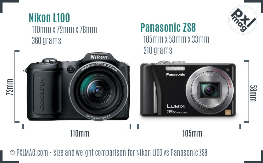Nikon L100 vs Panasonic ZS8 size comparison Nikon L100 vs Panasonic ZS8 size comparison