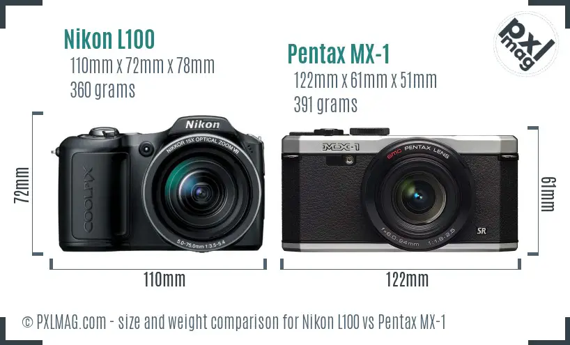 Nikon L100 vs Pentax MX-1 size comparison