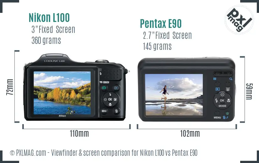 Nikon L100 vs Pentax E90 Screen and Viewfinder comparison