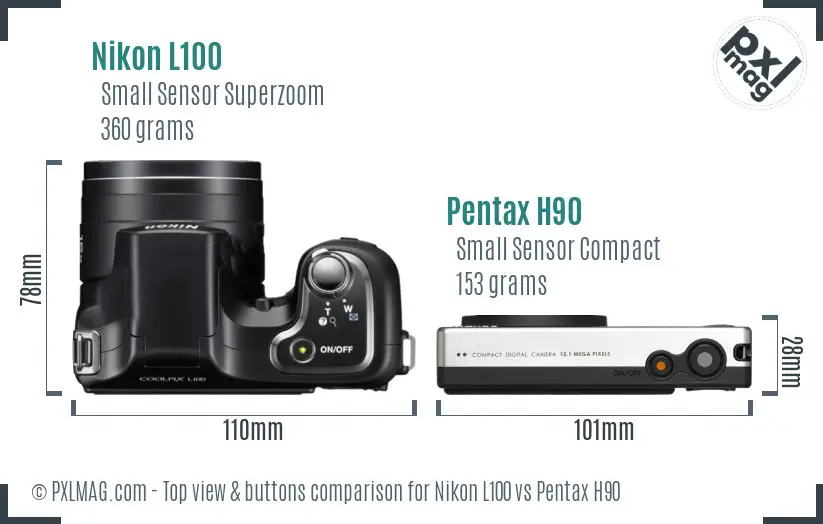 Nikon L100 vs Pentax H90 top view buttons comparison