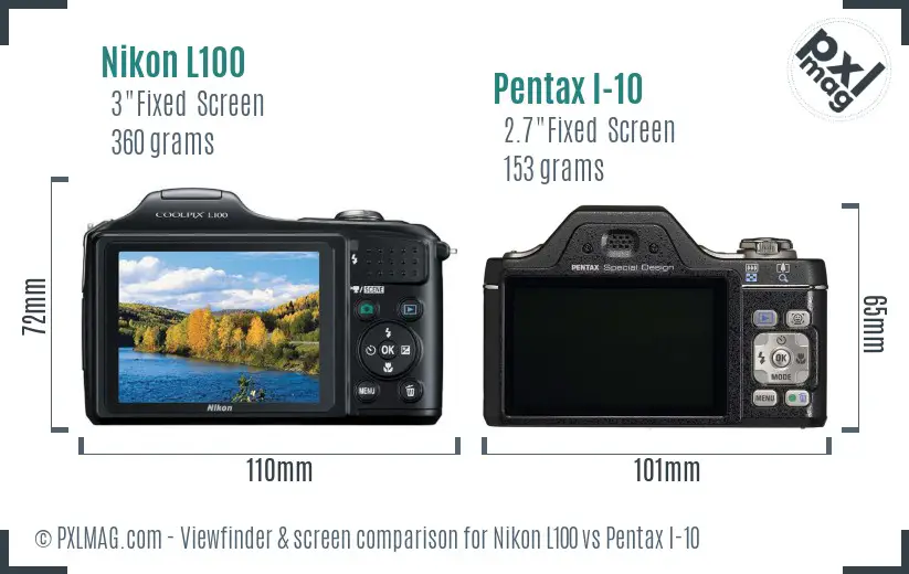 Nikon L100 vs Pentax I-10 Screen and Viewfinder comparison Nikon L100 vs Pentax I-10 Screen and Viewfinder comparison