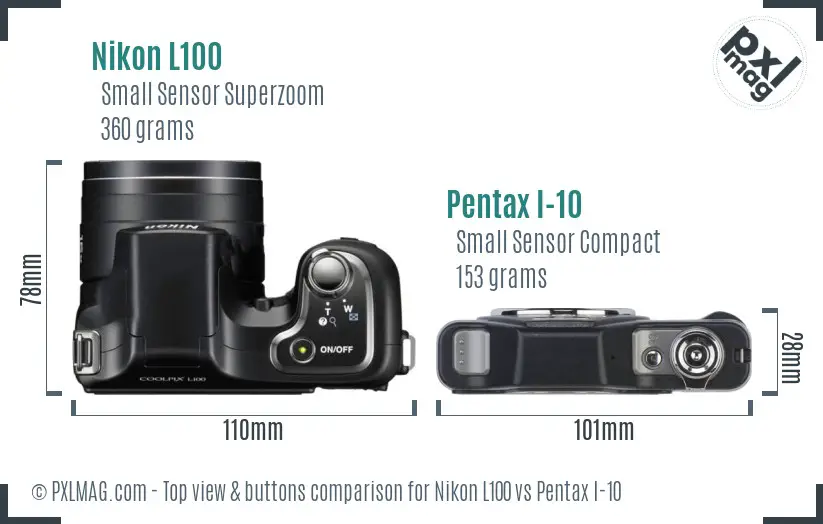Nikon L100 vs Pentax I-10 top view buttons comparison Nikon L100 vs Pentax I-10 top view buttons comparison