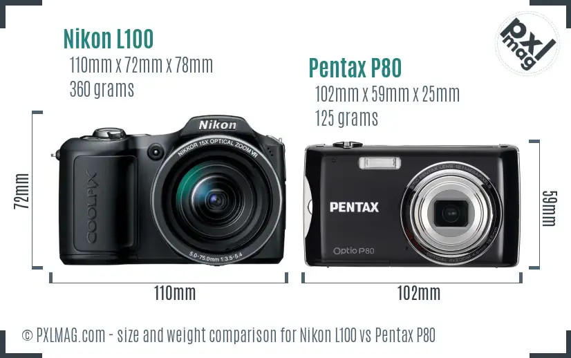 Nikon L100 vs Pentax P80 size comparison
