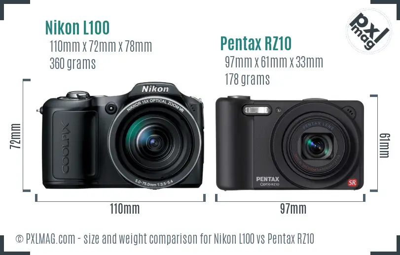 Nikon L100 vs Pentax RZ10 size comparison Nikon L100 vs Pentax RZ10 size comparison