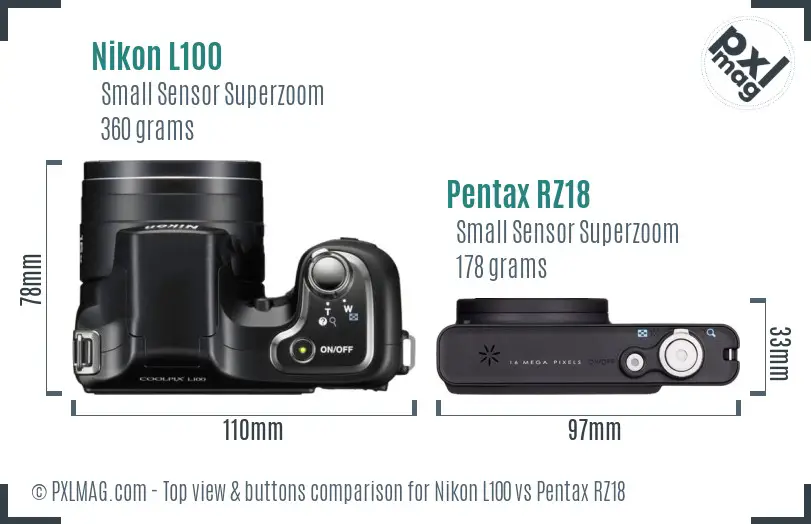 Nikon L100 vs Pentax RZ18 top view buttons comparison