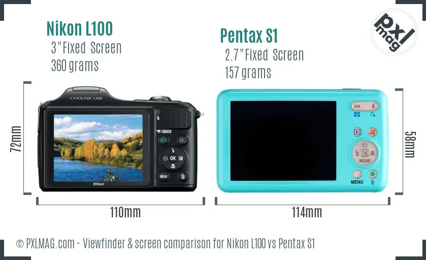 Nikon L100 vs Pentax S1 Screen and Viewfinder comparison