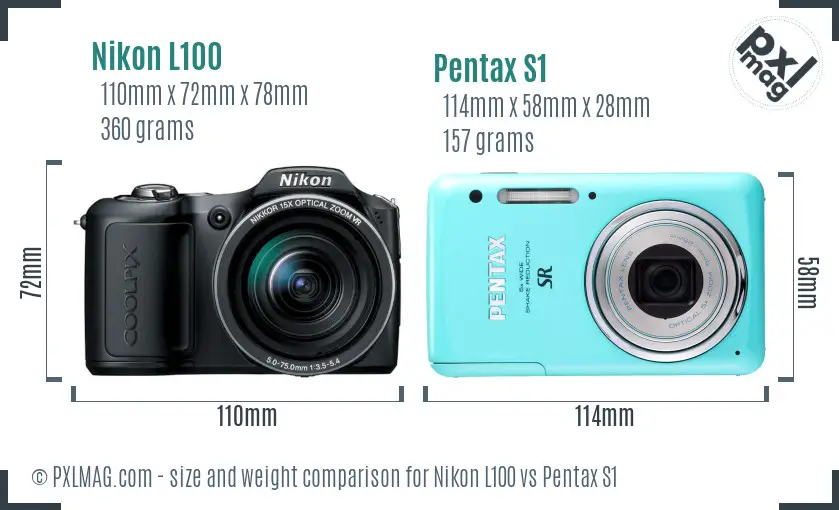 Nikon L100 vs Pentax S1 size comparison