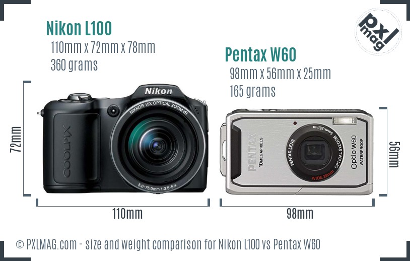 Nikon L100 vs Pentax W60 size comparison
