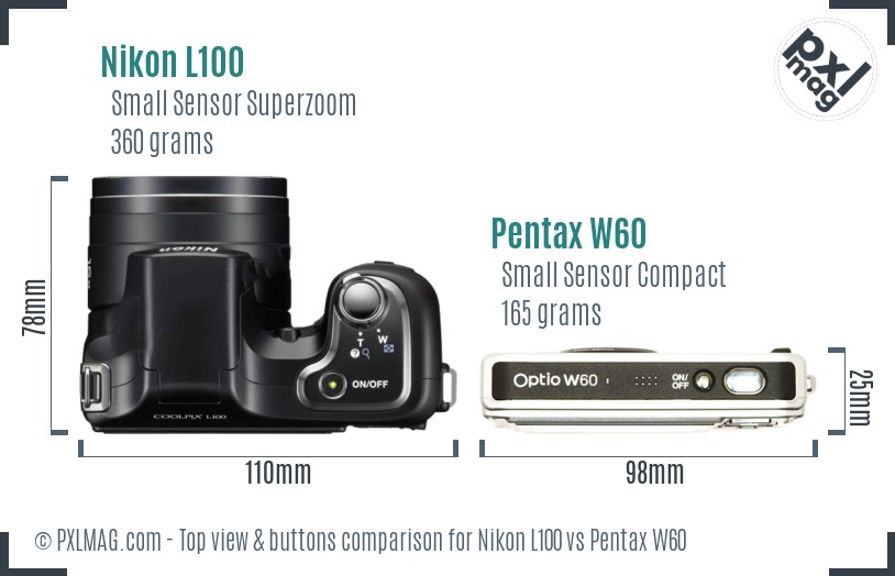 Nikon L100 vs Pentax W60 top view buttons comparison
