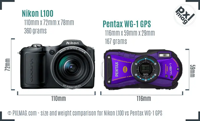 Nikon L100 vs Pentax WG-1 GPS size comparison