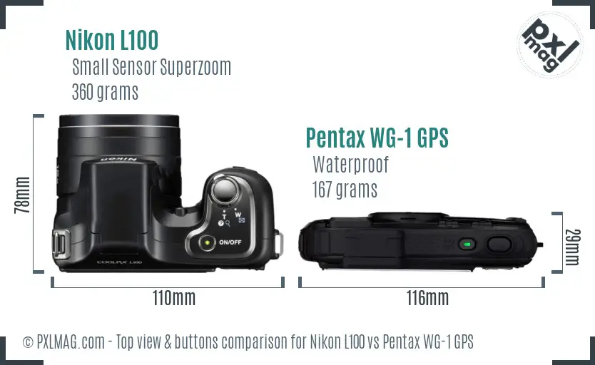 Nikon L100 vs Pentax WG-1 GPS top view buttons comparison