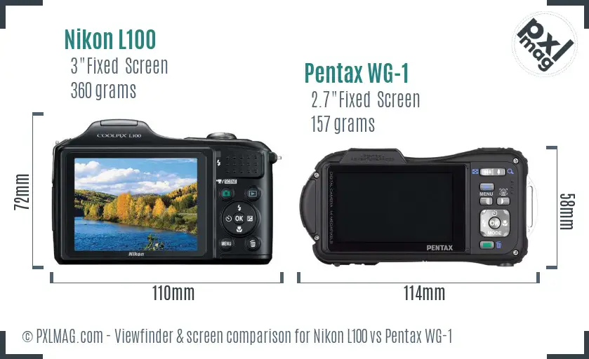 Nikon L100 vs Pentax WG-1 Screen and Viewfinder comparison