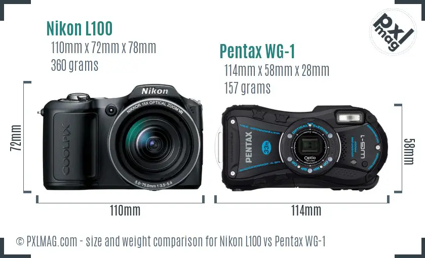 Nikon L100 vs Pentax WG-1 size comparison