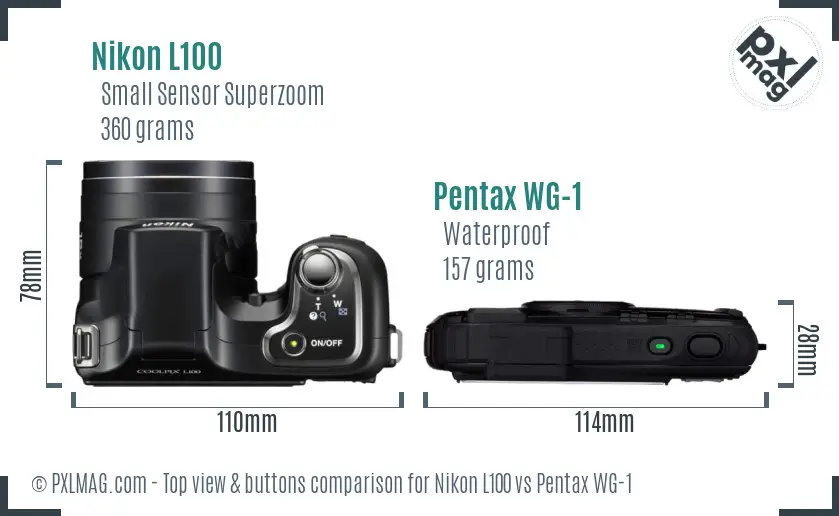 Nikon L100 vs Pentax WG-1 top view buttons comparison