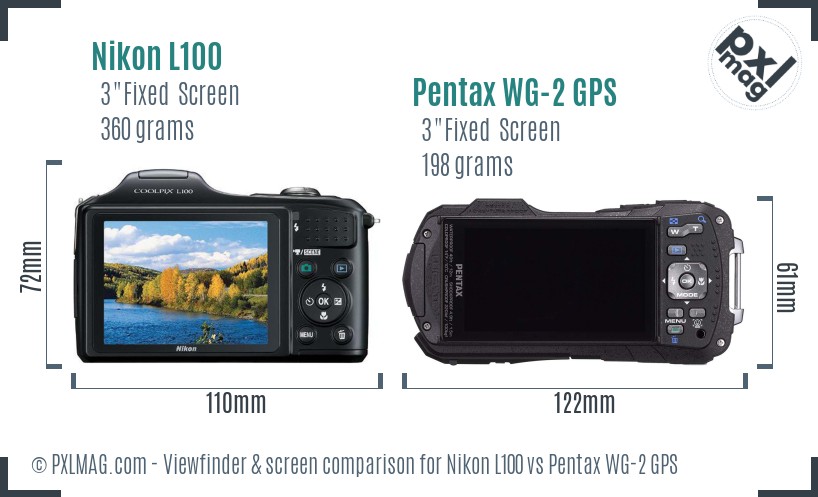 Nikon L100 vs Pentax WG-2 GPS Screen and Viewfinder comparison