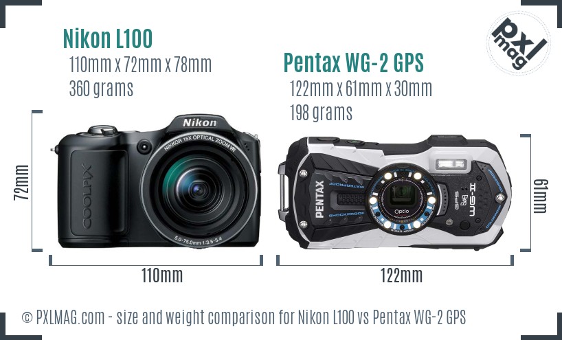 Nikon L100 vs Pentax WG-2 GPS size comparison
