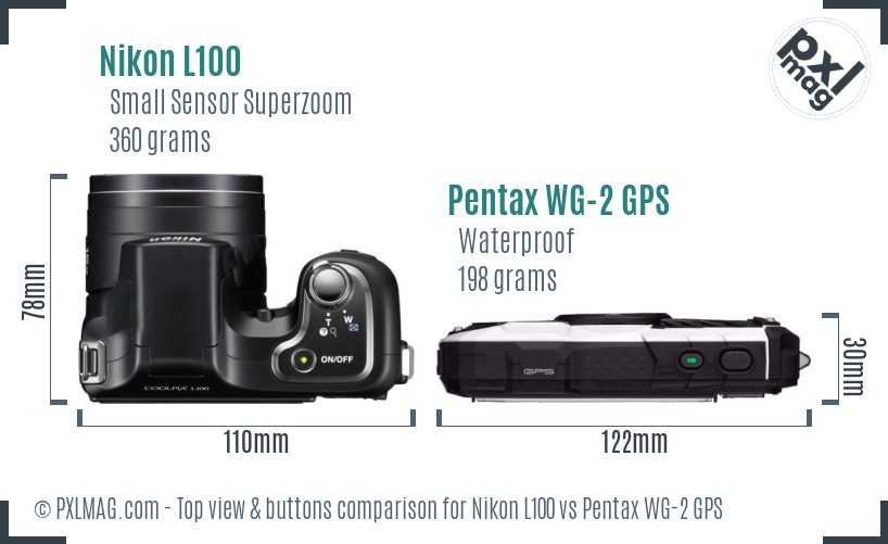 Nikon L100 vs Pentax WG-2 GPS top view buttons comparison