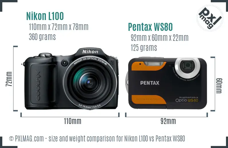 Nikon L100 vs Pentax WS80 size comparison Nikon L100 vs Pentax WS80 size comparison