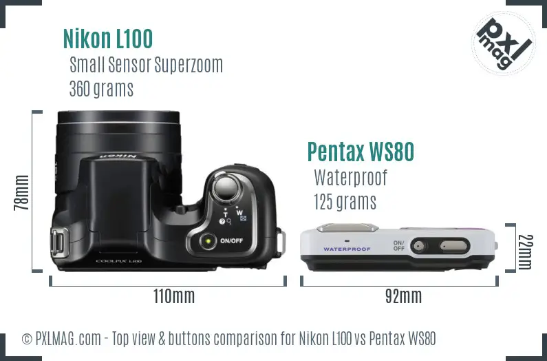 Nikon L100 vs Pentax WS80 top view buttons comparison