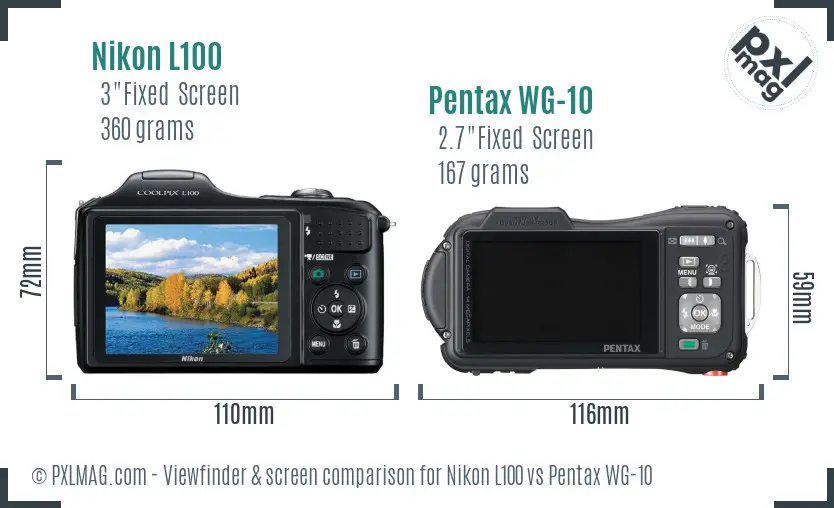 Nikon L100 vs Pentax WG-10 Screen and Viewfinder comparison