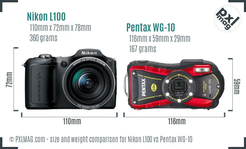 Nikon L100 vs Pentax WG-10 size comparison