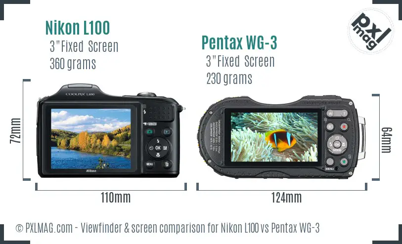 Nikon L100 vs Pentax WG-3 Screen and Viewfinder comparison