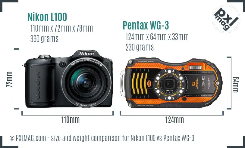 Nikon L100 vs Pentax WG-3 size comparison