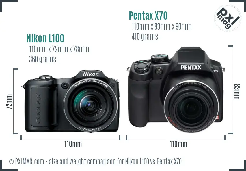 Nikon L100 vs Pentax X70 size comparison Nikon L100 vs Pentax X70 size comparison